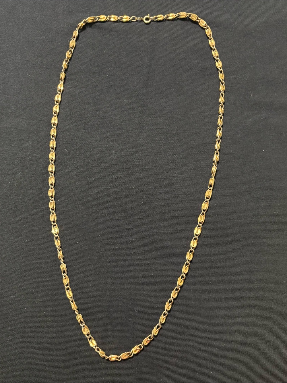 Vintage Gold Tone Scroll Link Chain Necklace 28” Long S Swirl Textured Links